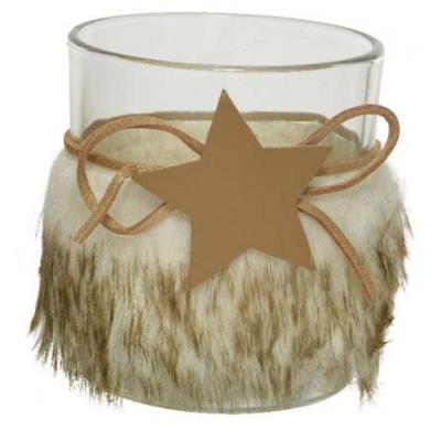 Beige Fur Star Tealight Holder
